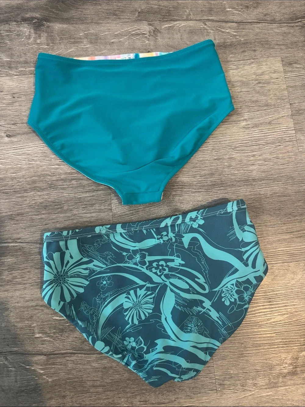 Athleta Girl Floral & Stripe Teal Reversible Swim Bottoms Set of 2 Size XL / 14